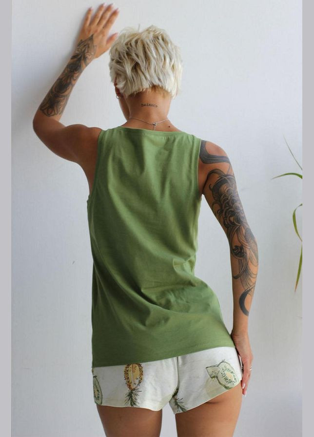 Зеленая всесезон хлопковая пижама майка + шорты Leinle 1552/12007 green