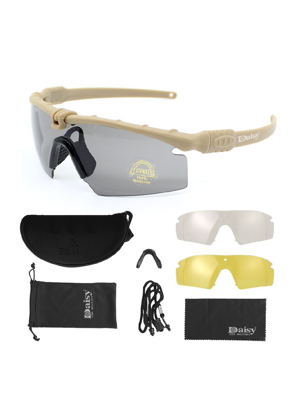 Тактичні захисні окуляри X11 койот з 3 змінними лінзами Daisy (280826683)