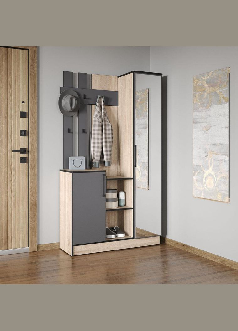 Стильная прихожая с зеркалом, дверцей и крючками для одежды от KO-0004 MORELI (361035427)