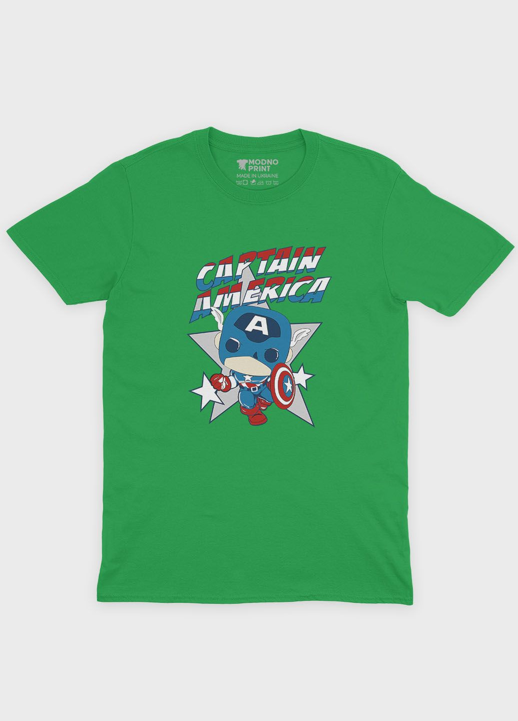 Зелена демісезонна футболка для хлопчика з принтом супергероя - капітан америка (ts001-1-keg-006-022-006-b) Modno