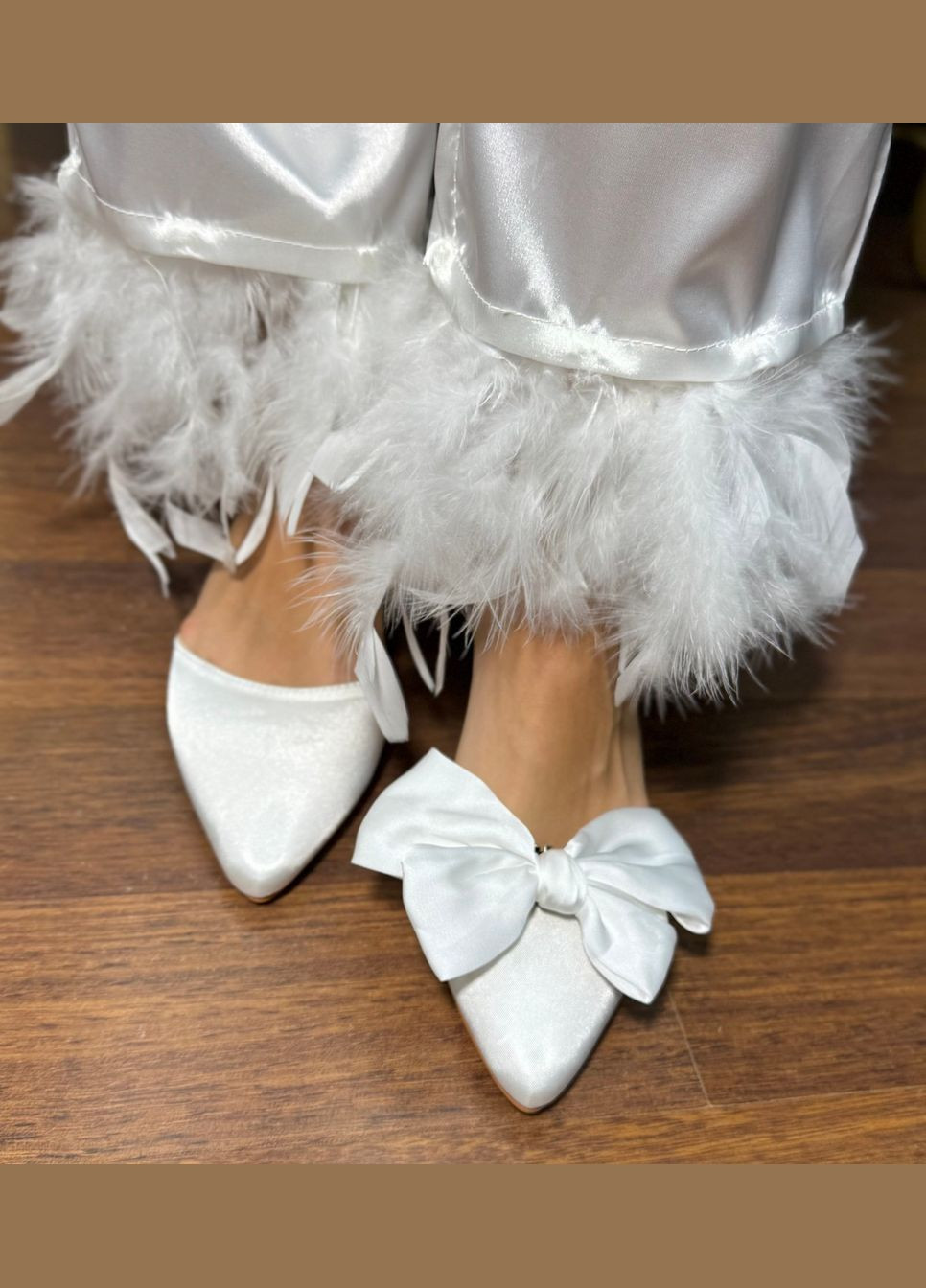 No Brand Весільні жіночі туфлі сатинові з атласними бантами (знімається) 8 см - Білий колір білий з текстиль, — літо (322414632)