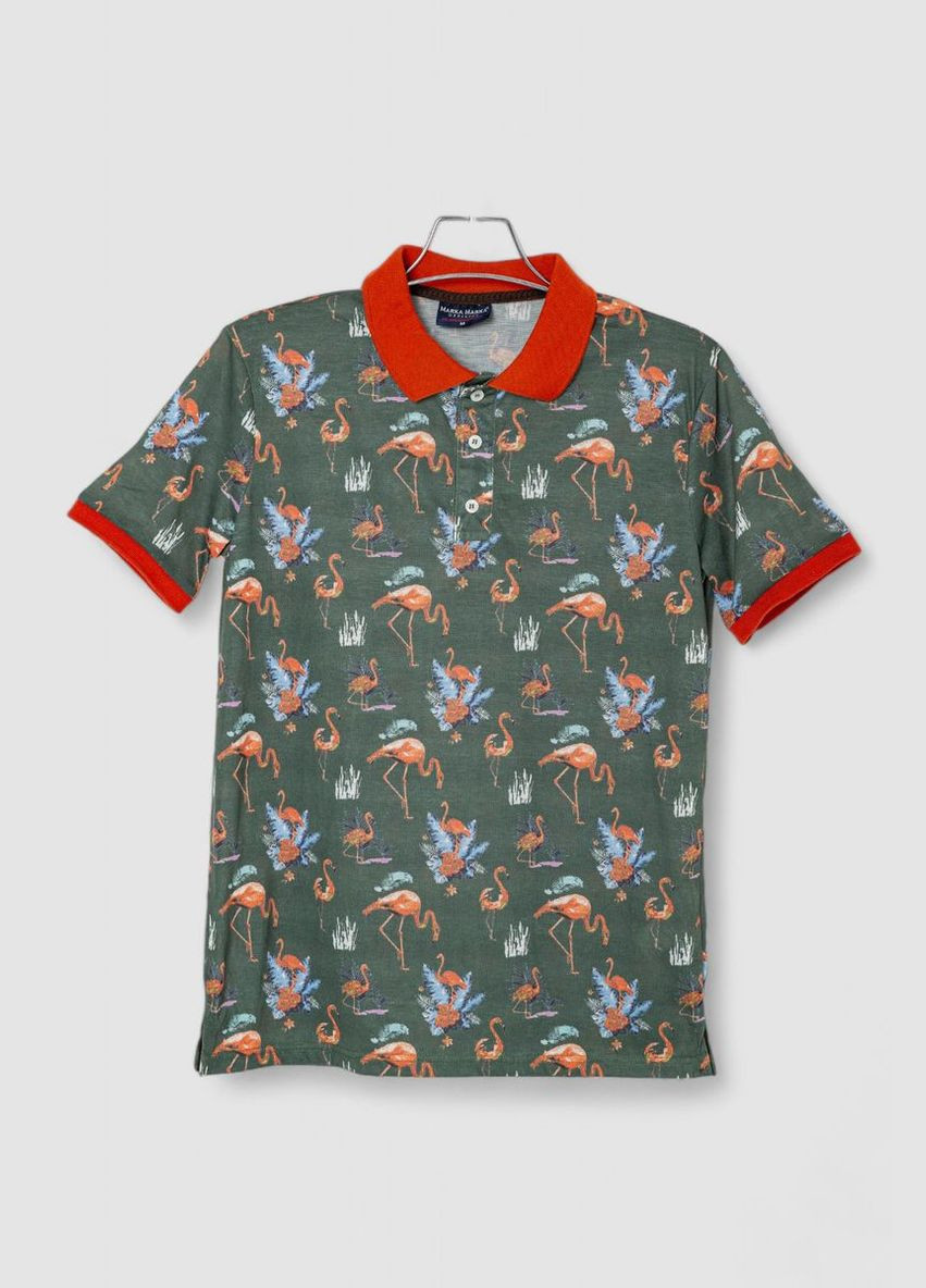 Оливковая (хаки) футболка-поло мужское с принтом для мужчин Ager