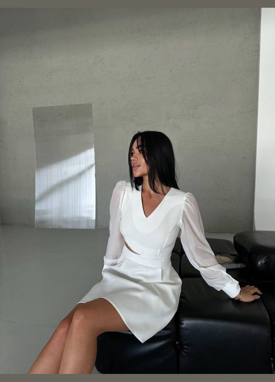 Белое вечернее женское платье с ассиметричным вырезом Avanti