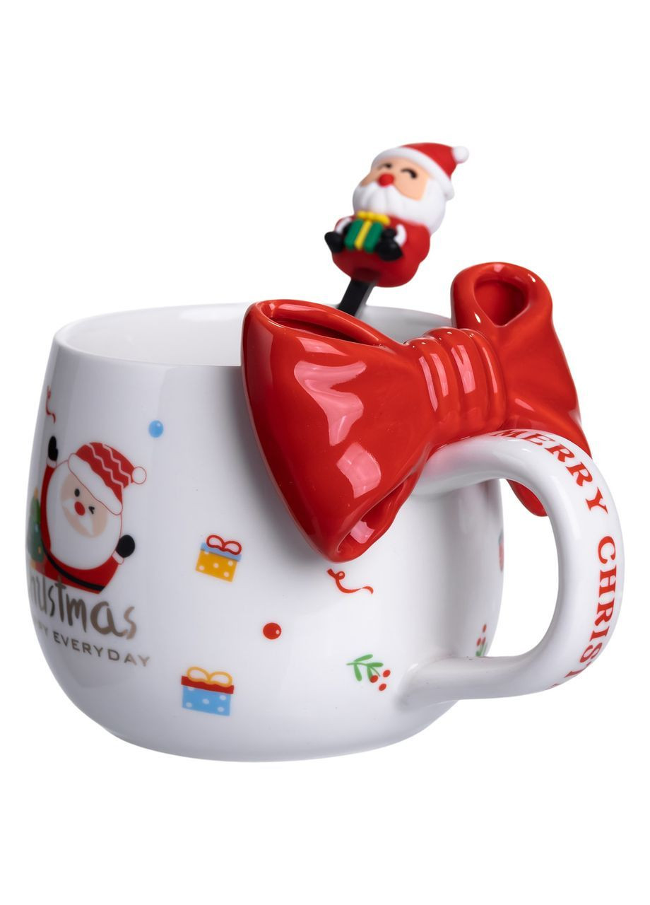 Чашка фарфоровая Christmas Ribbon 400 мл с ложкой, красный Yiwu (369960270)