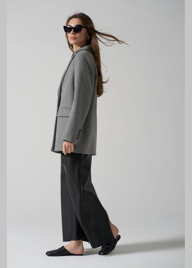 Серое демисезонное Полупальто оверсайз с шерстью и кашемиром (563) Bellise