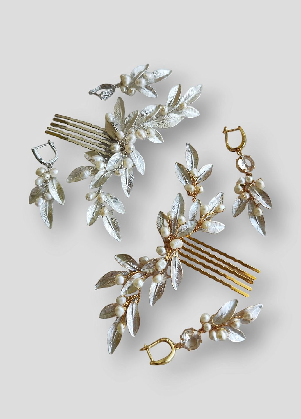 Набор свадебных украшений гребень и серьги белого цвета, с натуральным жемчугом (NP-0058) Ksenija Vitali (290187204)