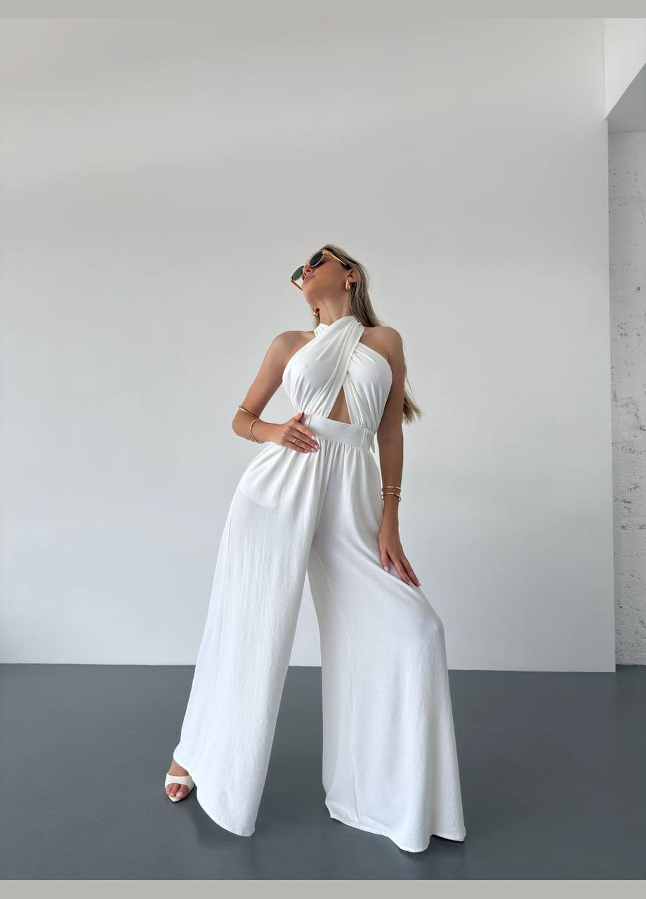 Жіночий комбінезон Asi.Store.ua комбінезон-брюки молочний коктейльний, вечірній, пляжний, кежуал креп