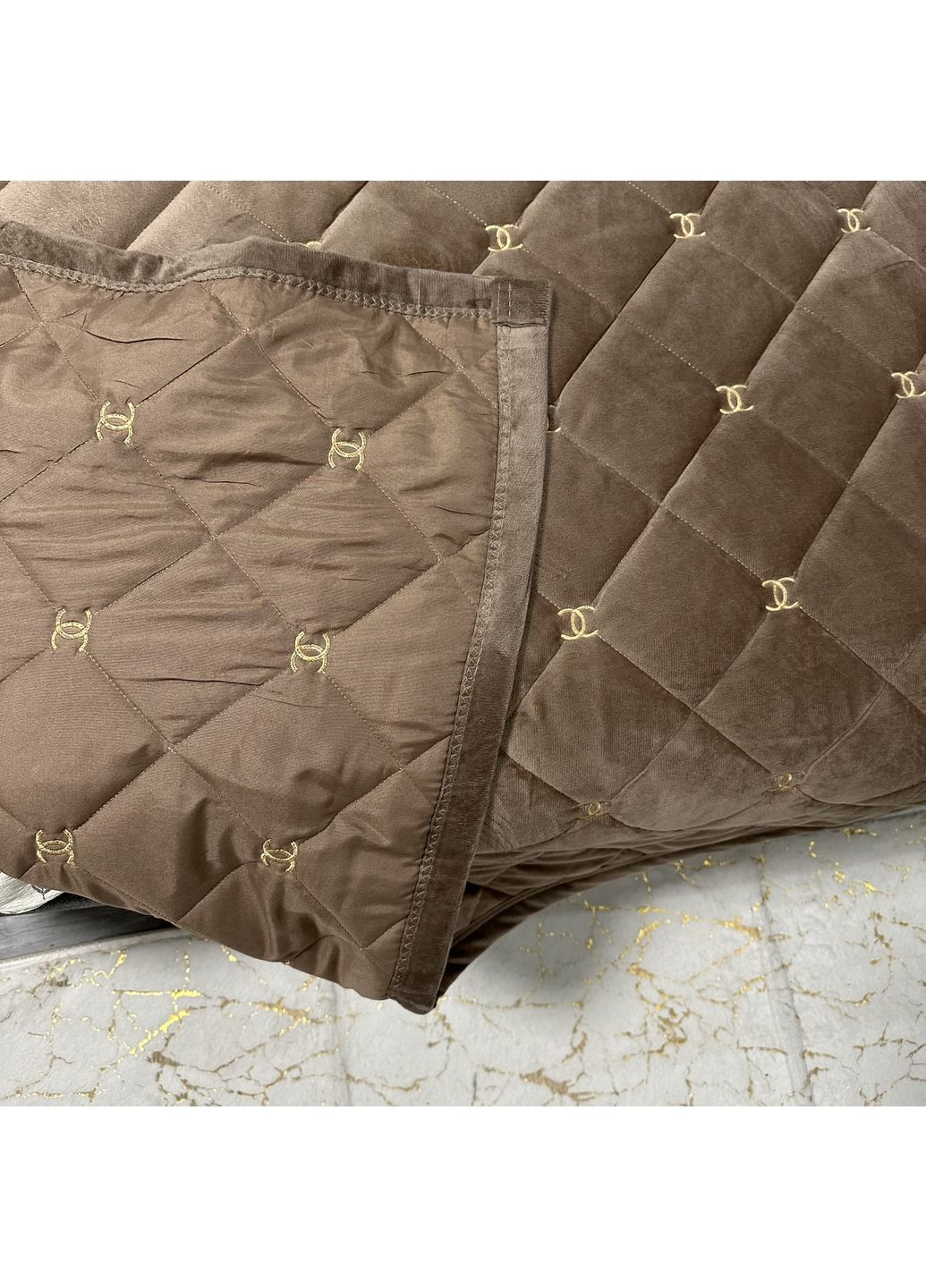 Стильне велюрове покривало євро розмір 220×240 см кавового кольору No Brand (361077241)