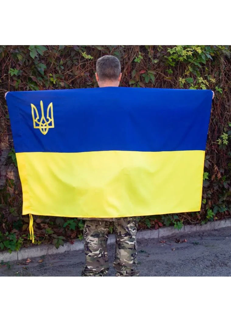 Прапор України з гербом 150х90 см (Арт.KI305), синьо-жовтий, матеріал: габардин КІРАСА (394700633)