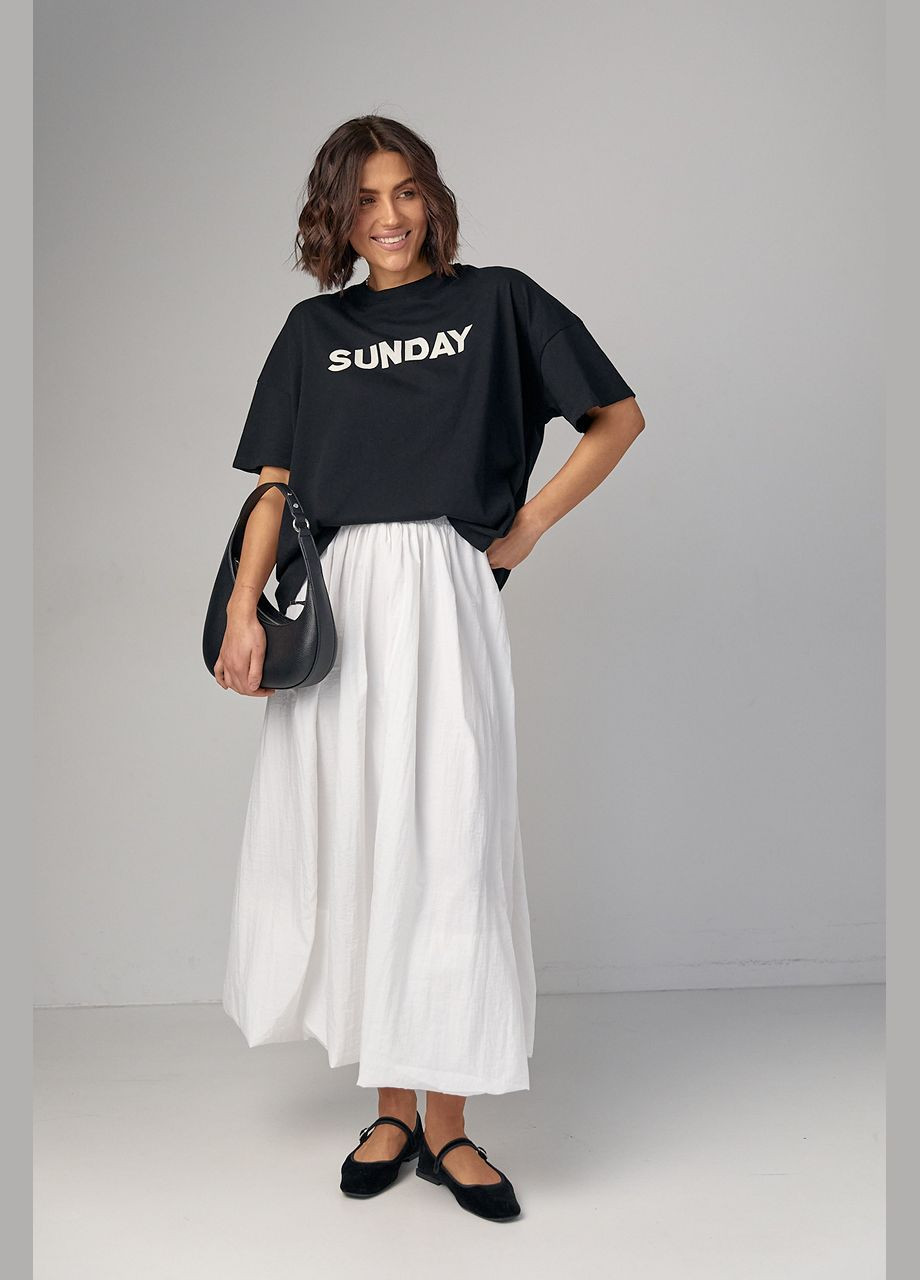 Черная летняя женская футболка oversize с надписью sunday 231037 с коротким рукавом Lurex