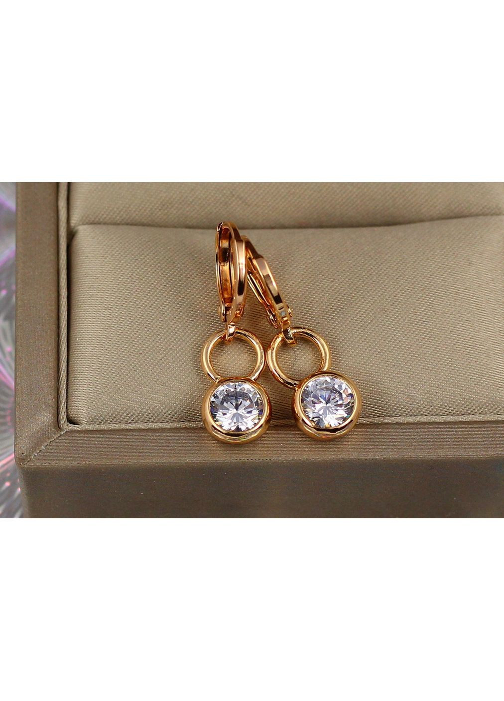 Серьги подвески восьмерка с камнем в ободке 2.5 см золотистые love-shopping Xuping Jewelry (354657852)