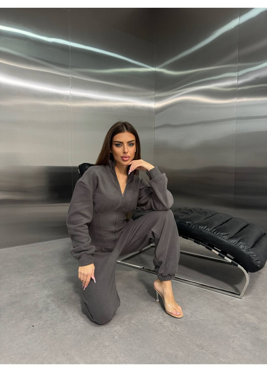 Комбинезон из двустороннего флиса — ЗАМЕРЫ В ОПИСАНИИ Vione комбинезон-брюки однотонный серый повседневный флис