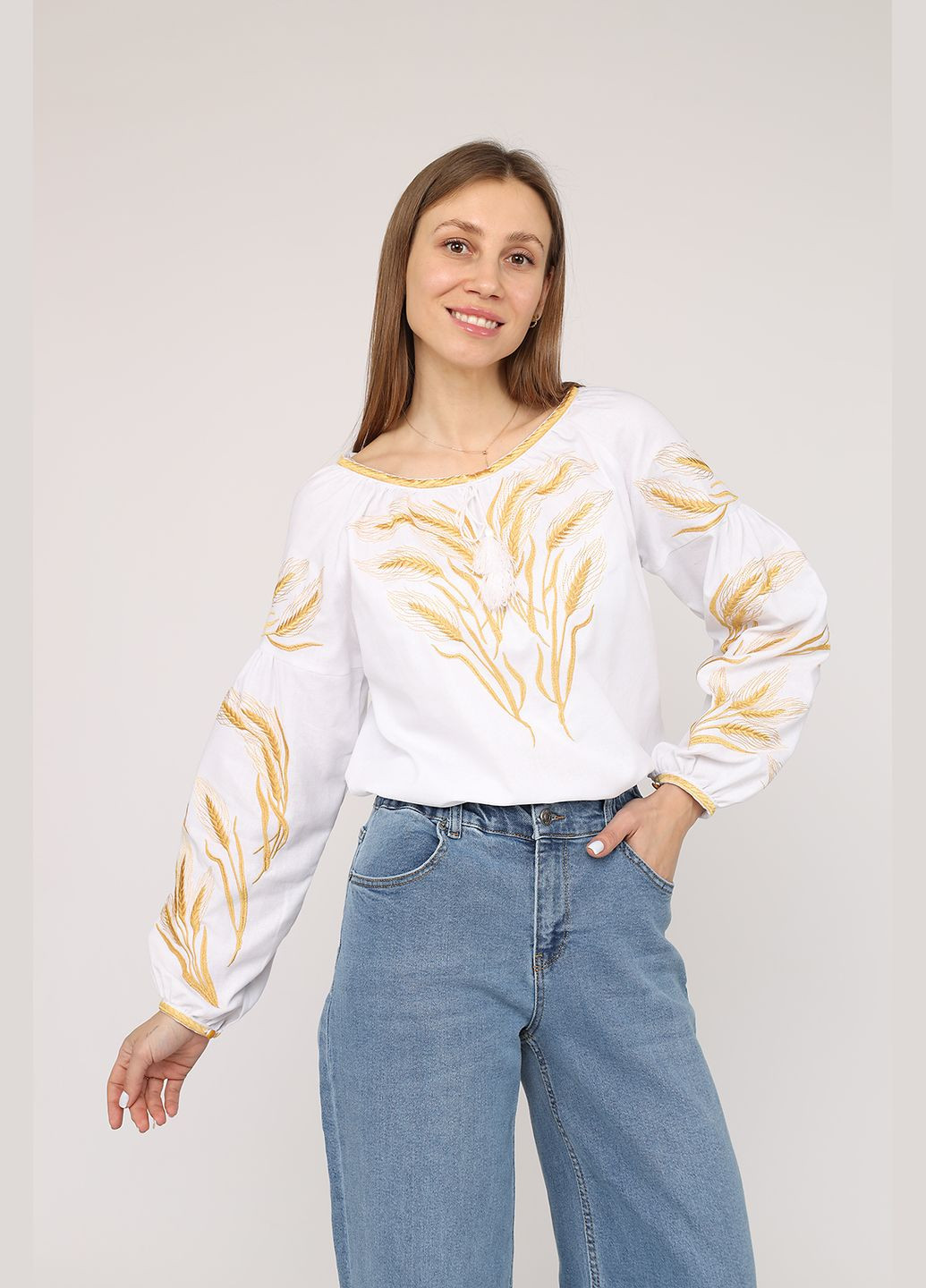 Біла вишиванка жіноча колір білий cb-00274104 поплін (325813556)