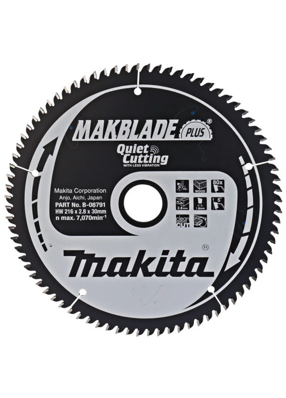 Пиляльний диск MAKBlade Plus B-08791 (216x30 мм, 80 зубів) по дереву (6504) Makita (295036483)