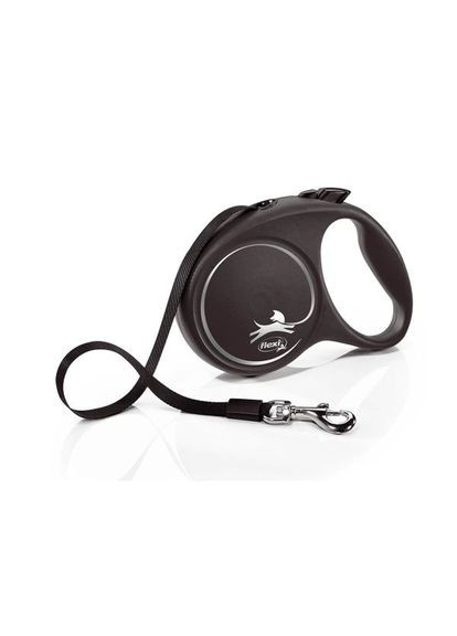 Рулетка для собак New Classic М 5 метров, до 25 кг (черная), поводок с лентой Flexi (292259621)