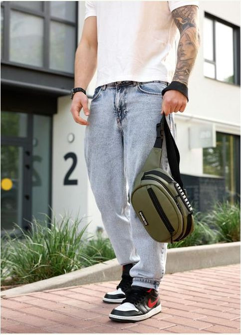 Сумка на пояс через плече чоловіча з екошкіри Хакі 35624 Sambag (334673936)