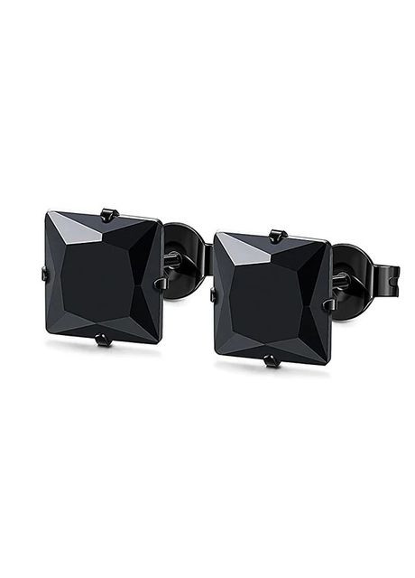 Жіночі чоловічі чорні сережки гвоздики з чорними квадратними кристалами з нержавіючої сталі Liresmina Jewelry (299331962)