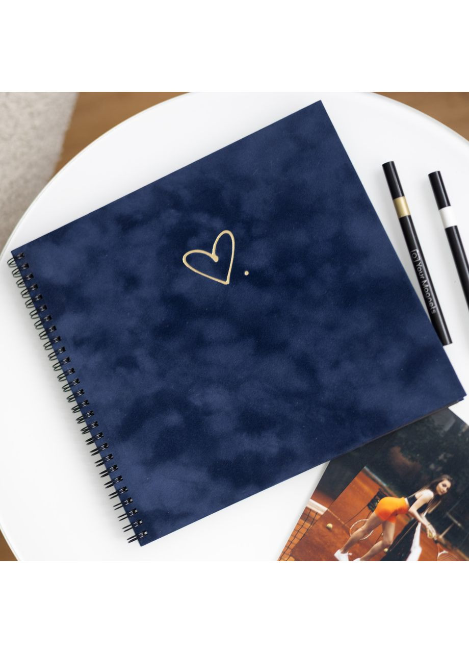 Альбом для фото Синій Велюровий | Фотоальбом з чорними сторінками | сімейний фотоальбом DIY 24×25 см Серце Your Magnets (351507920)