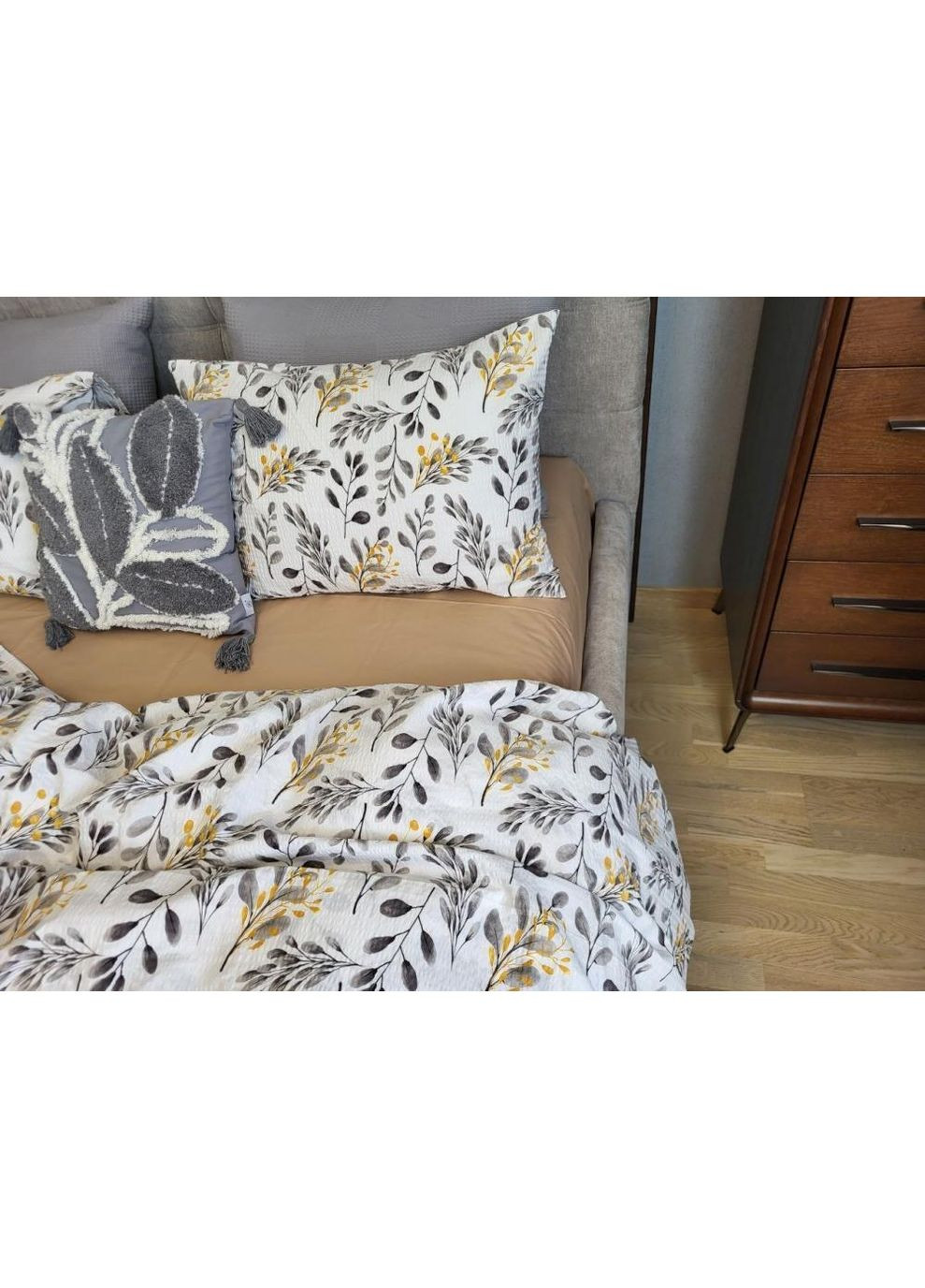 Постільна білизна з резинкою Лорена беж DUO, ранфорс гофра (жатка) Полуторний розмір, наволочки 50/70 No Brand (364219912)