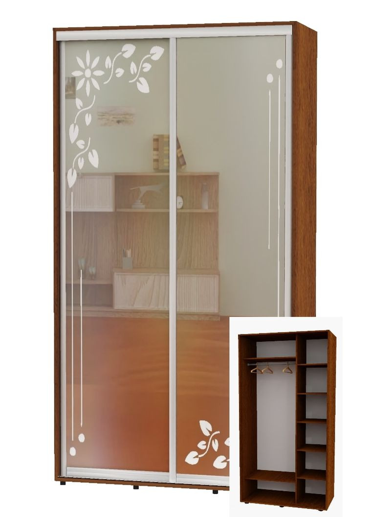 Шафа-купе дводверна 120*60*250 Горіх лісовий Дзеркало з піскострумним малюнком Алекса (360447813)