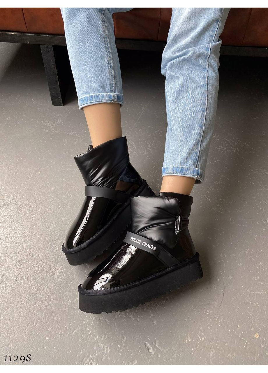 Дутики чорні лаковані No Brand (369628790)