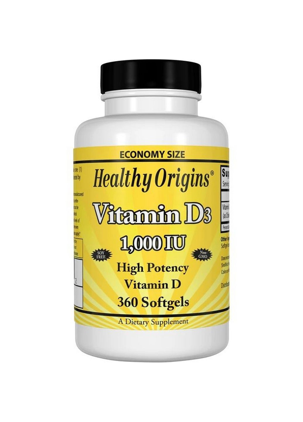Витамины и минералы Vitamin D3 1000 IU, 360 капсул Healthy Origins (293481029)