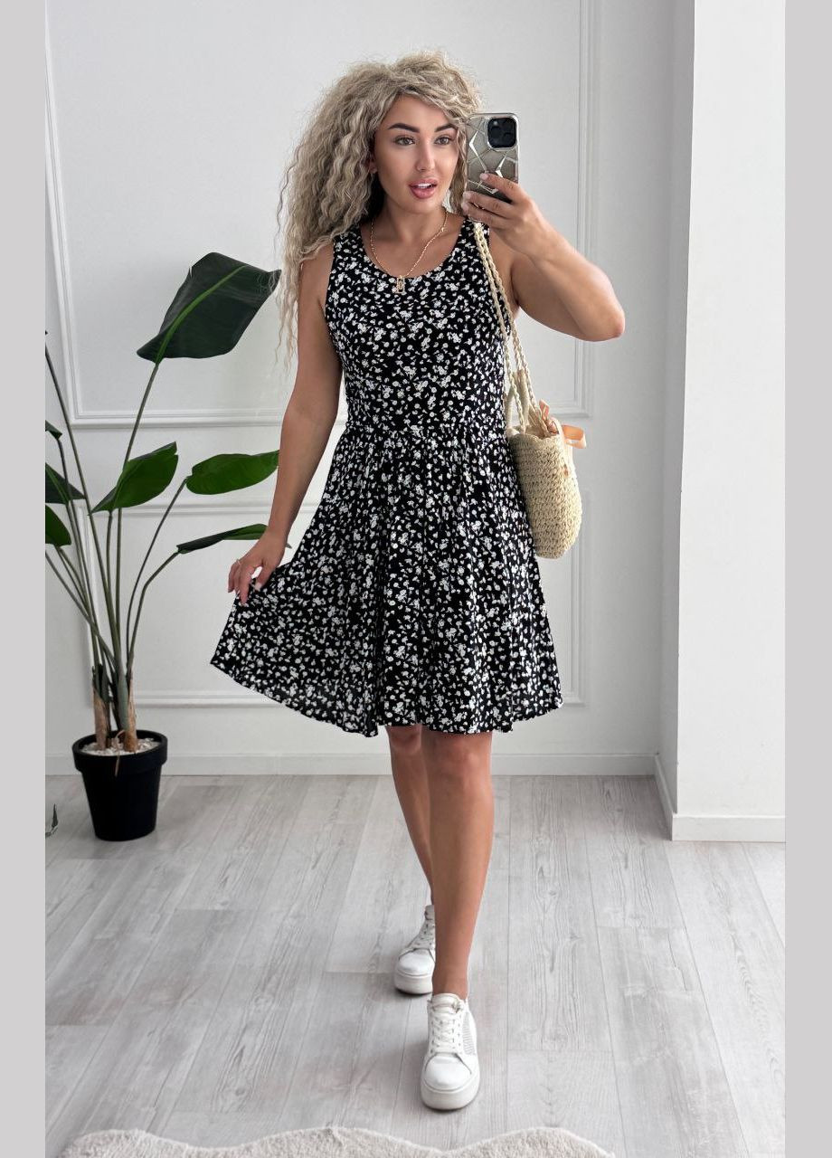 Чорна повсякденний, кежуал жіноча сукня повсякденна а-силует Style Point з квітковим принтом