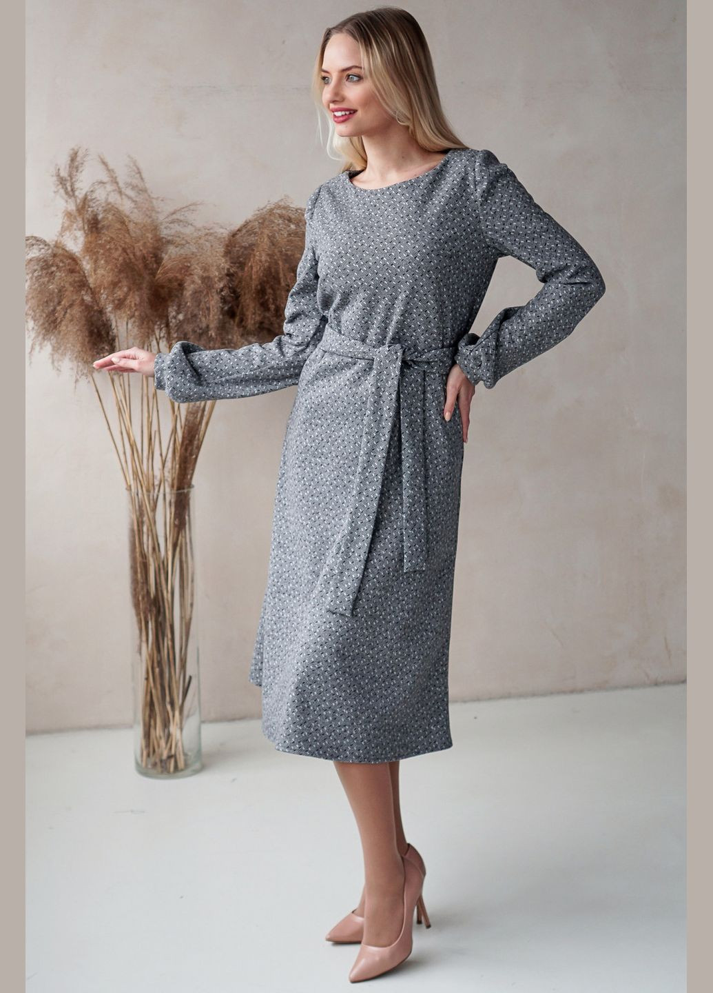 Сіра повсякденний жіноча сукня в крапку з вовни (ll153560168) LadyLike