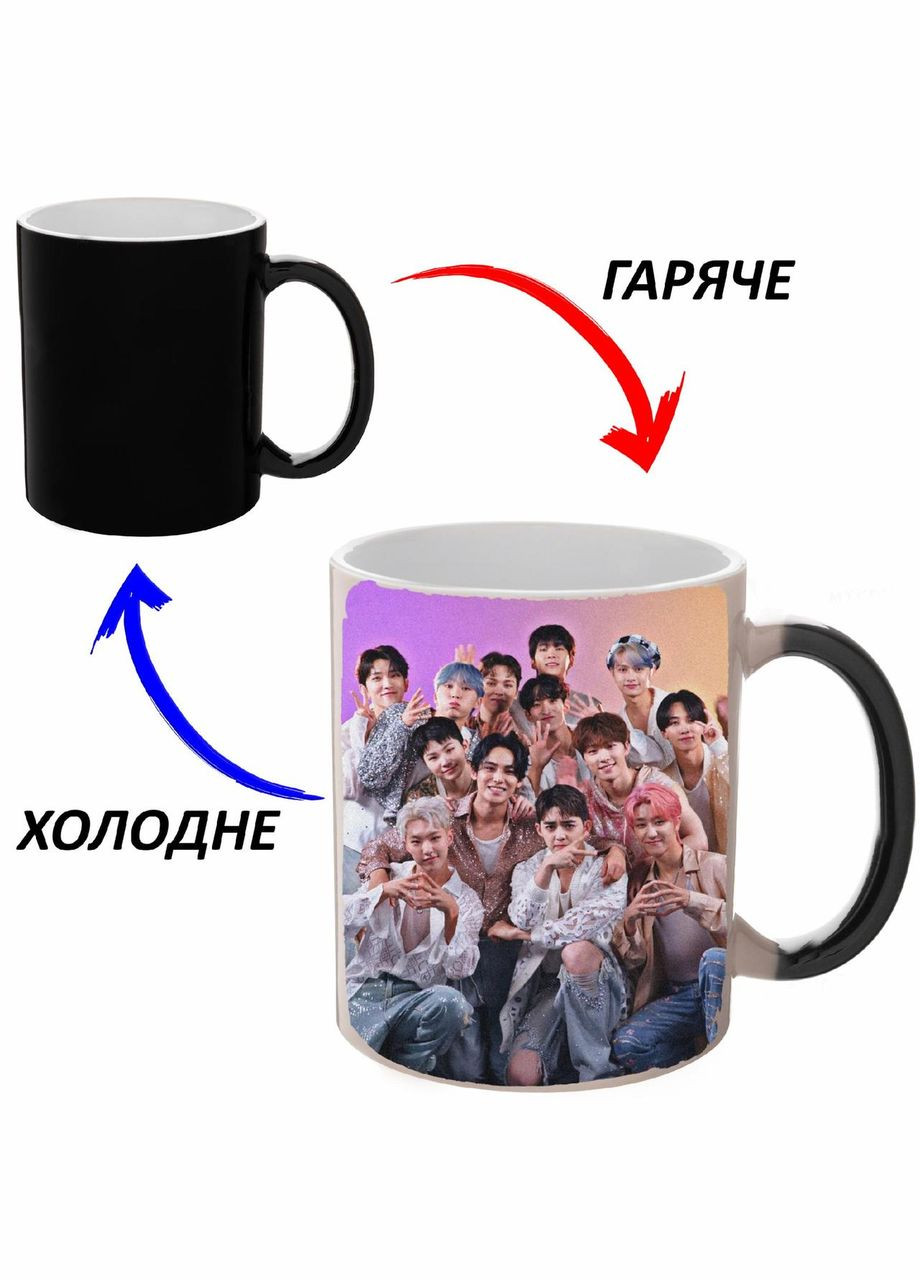 Чашка хамелон (кухоль, горнятко) SEVENTEEN K-pop #003 Чорна 330 мл No Brand (323471357)