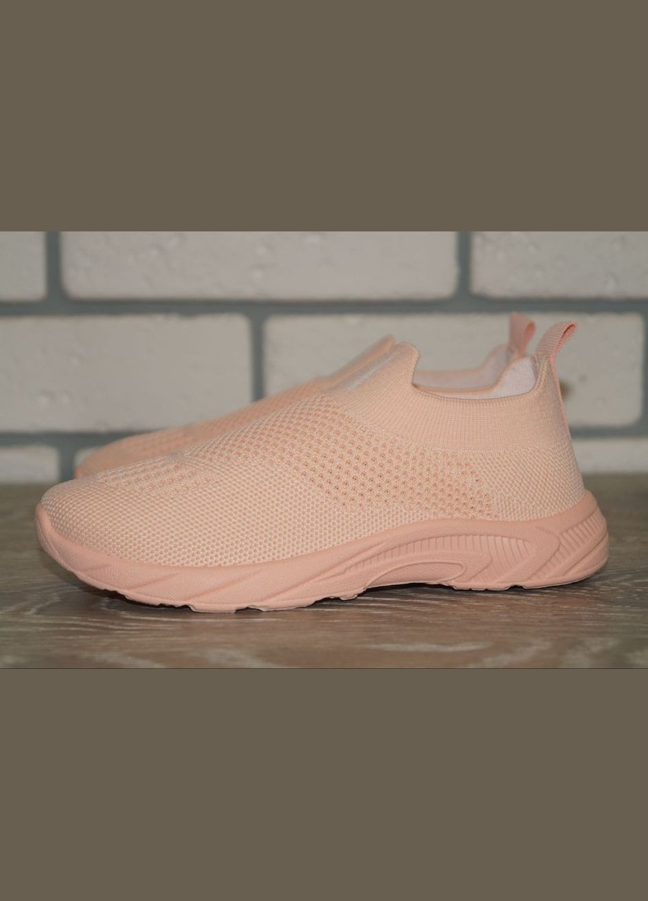 Персиковые демисезонные кроссовки для девочки текстильные персиковые без шнурков Blue Rama