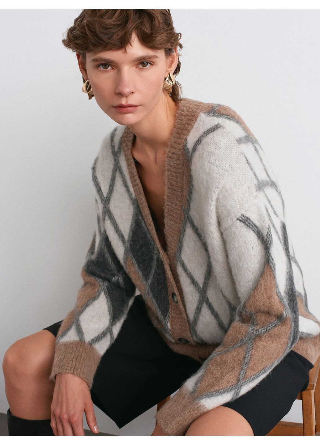 Кардиган з ромбоподібним візерунком з альпаки Dilvin (366065566)