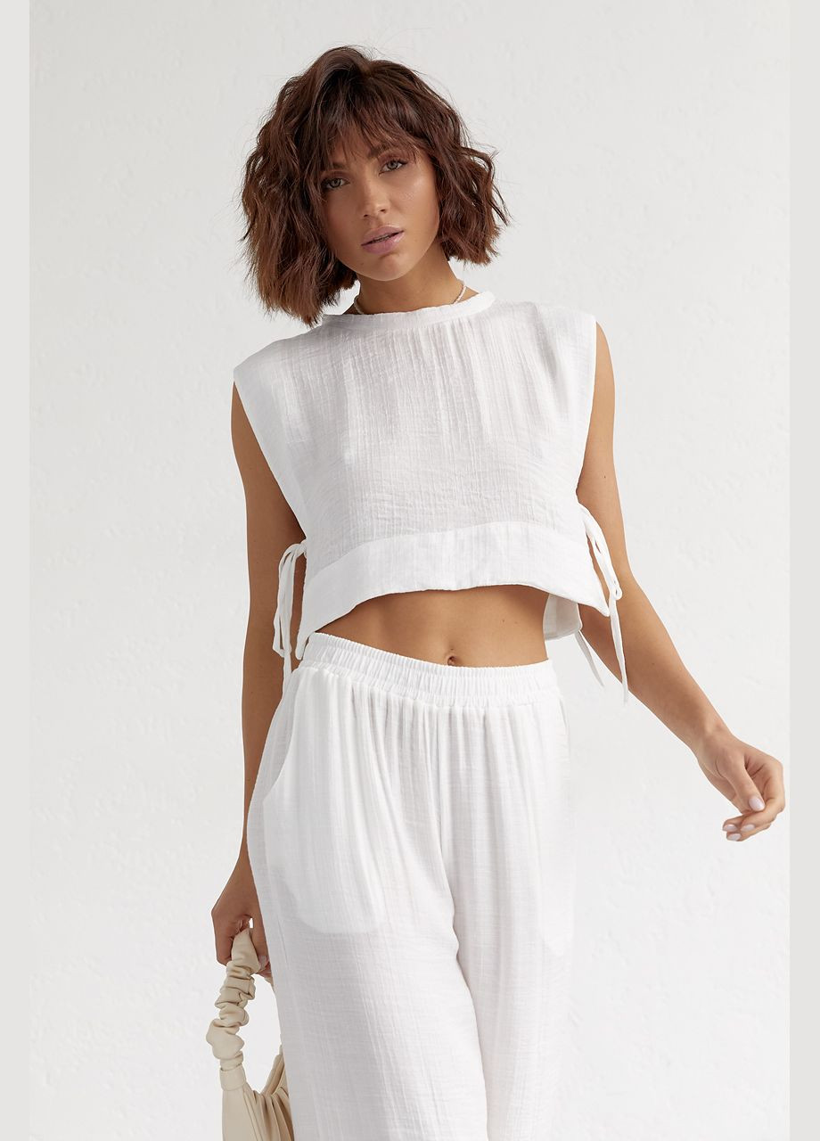 Літній жіночий костюм із брюками та топом із зав'язками - зелений колір M (sku_9472) No Brand (327820288)