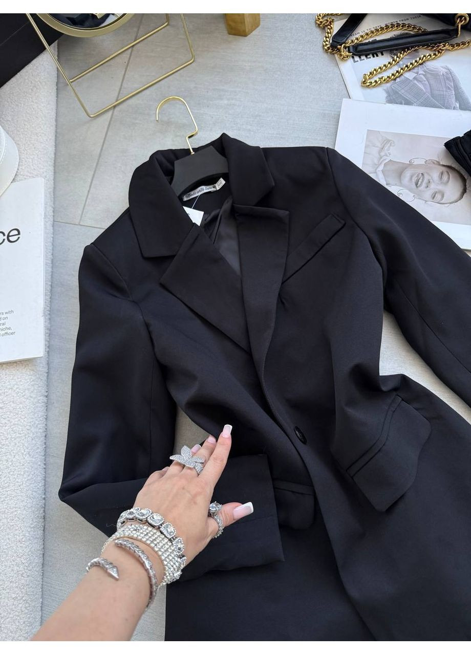Черный женский пиджак 826 жакет костюмка,+ подкладка,классический,с подплечниками Україна - всесезон