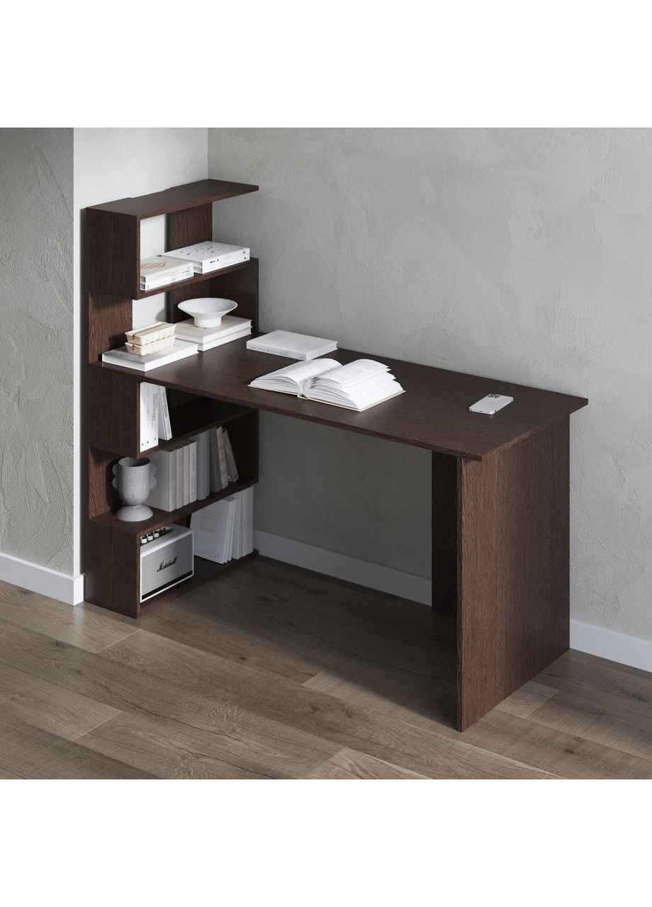 Cтел компьютерный, письменный с полками слева 1420x1230x600 венге темный (hm-24-vg) VAYS (363134876)