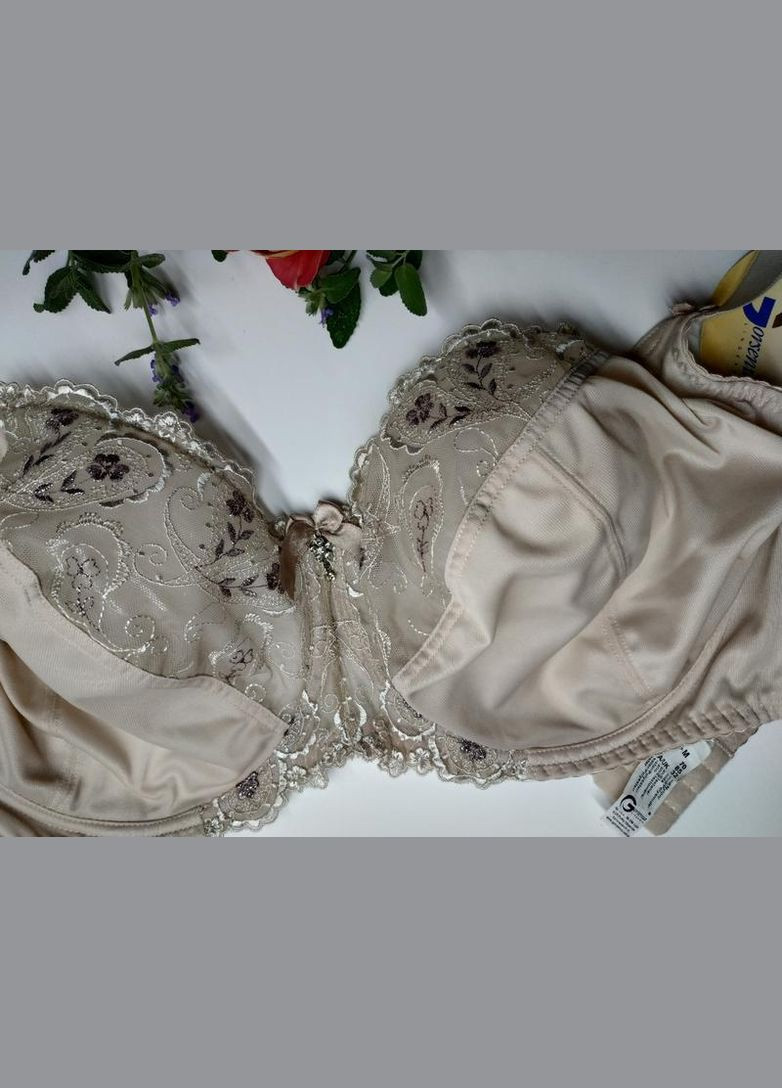 Бежевый красивый бюстгальтер 024 мягкий с вышивкой горсения размер та 70m Gorsenia полиамид