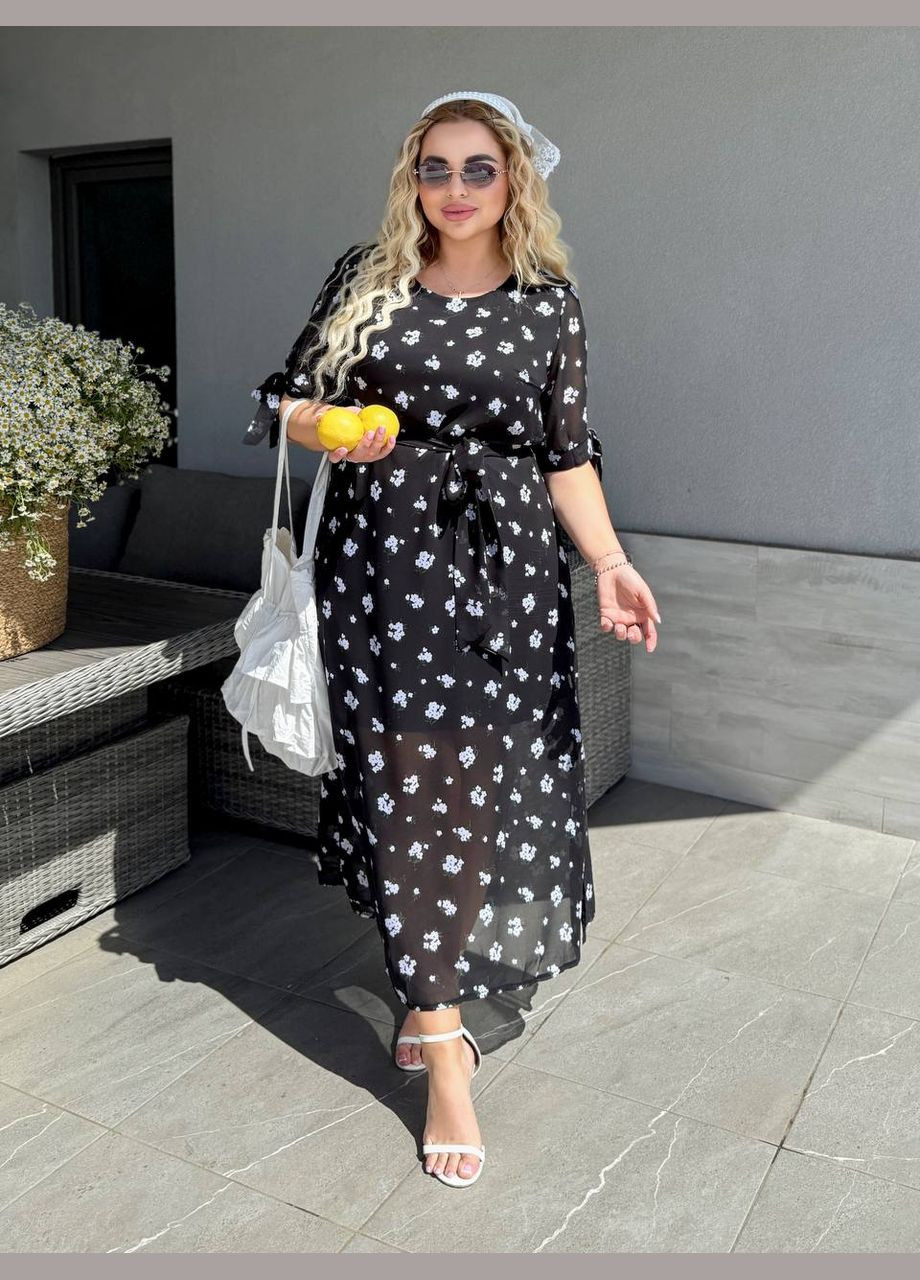 Черное изысканное и нежное платье с цветочным принтом Україна с цветочным принтом