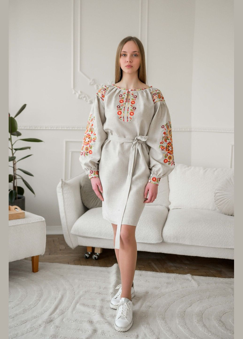 Серая нарядное платье Vyshyvanka лен (299331651)
