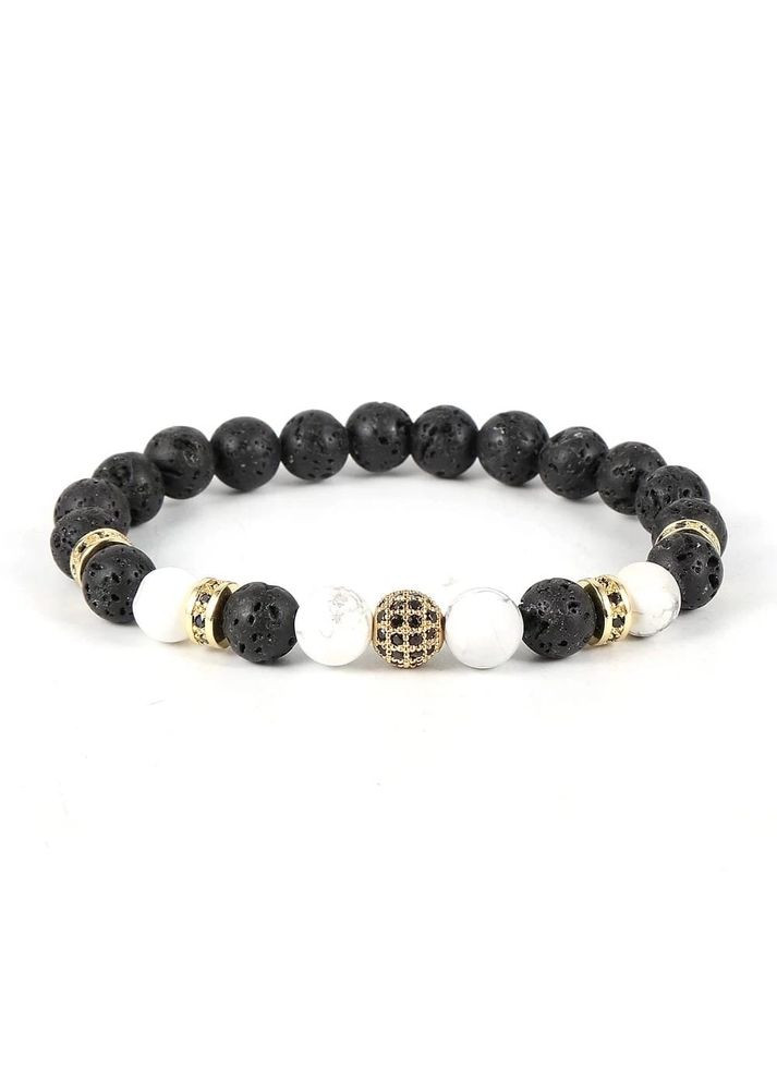 Браслет из лавового камня и кахолонга с шаром и дисками золотого цвета (90102) Hemst (301071347)