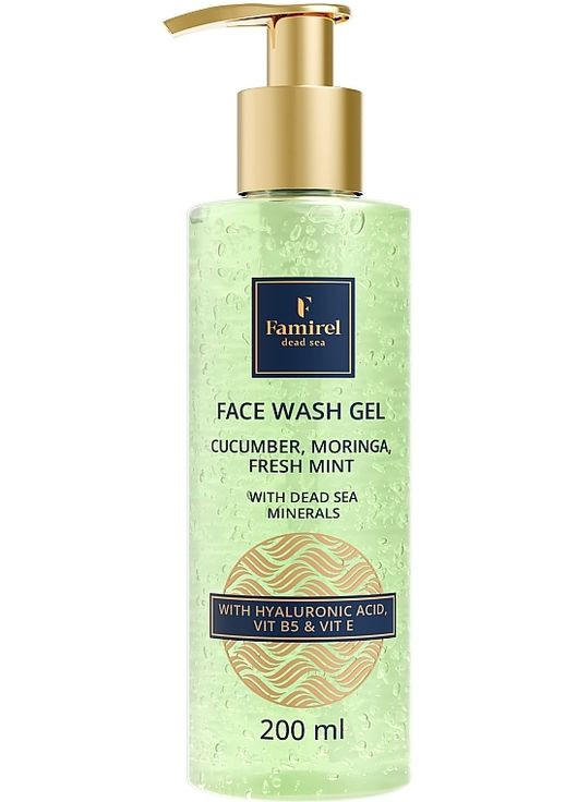 Гель для вмивання обличчя з екстрактами огірка, морінга та м'яти Face Wash Gel 200ml (1400701-23908575) Famirel (368667424)