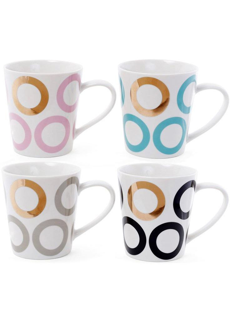 Кружка фарфорова 400мл з ручкою для чаю та кави біла з кільцями в ніжних кольорах. Bona (368988159)