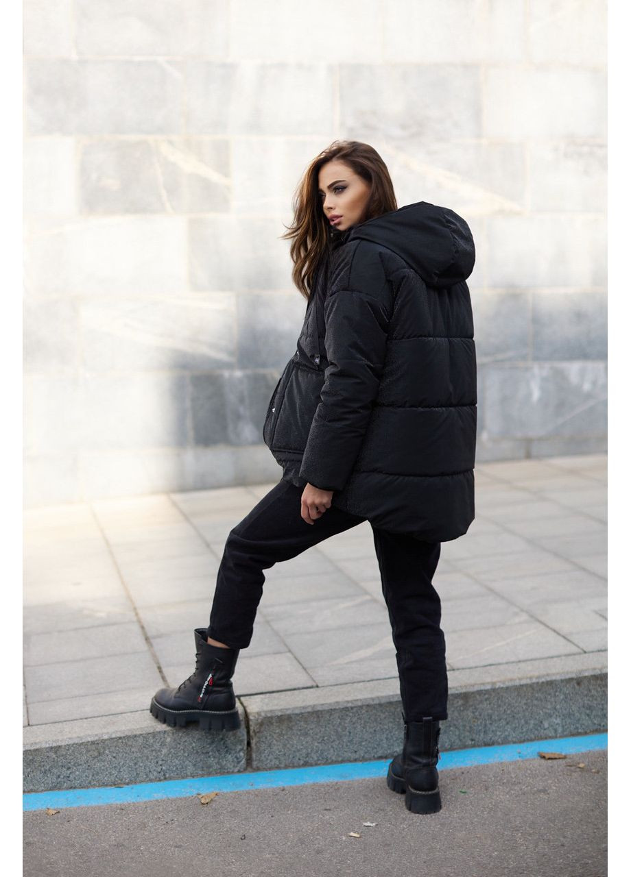Чорна зимова куртка принт соти Seventeen (361270006}