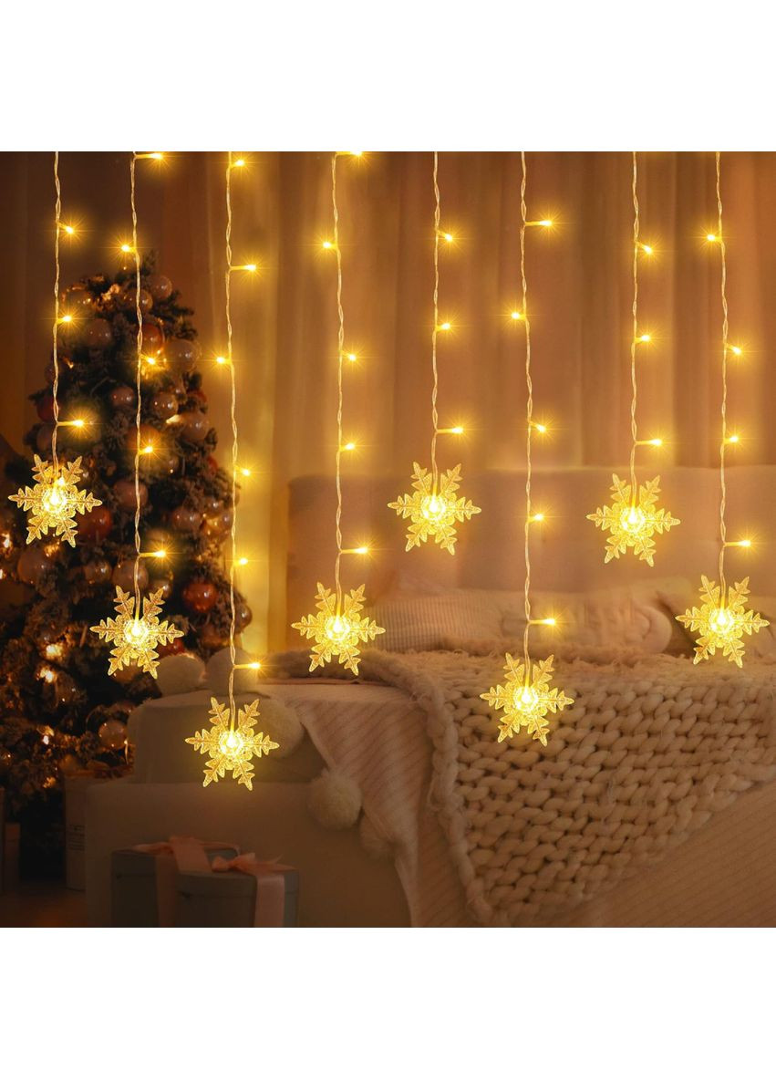 Світлодіодна гірлянда штора 1,8 м, 16 сніжинок, 94 LED, 8 режимів, тепле біле світло, прозорий дріт, живлення від мережі 230В No Brand (369720510)