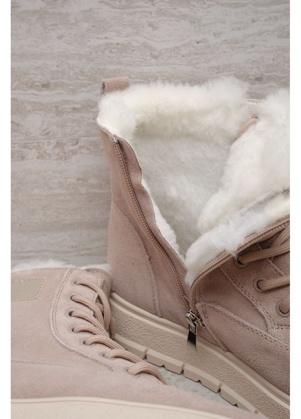 Зимние женские замшевые ботинки светло-бежевого цвета на шнуровке с боковой молнией, удобная современная обувь для зимы ITTS
