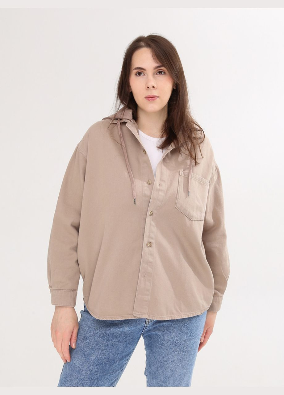 Бежевая демисезонная куртка женская бежевая джинсовая широкая с капюшоном большой размер Whitney Вільна