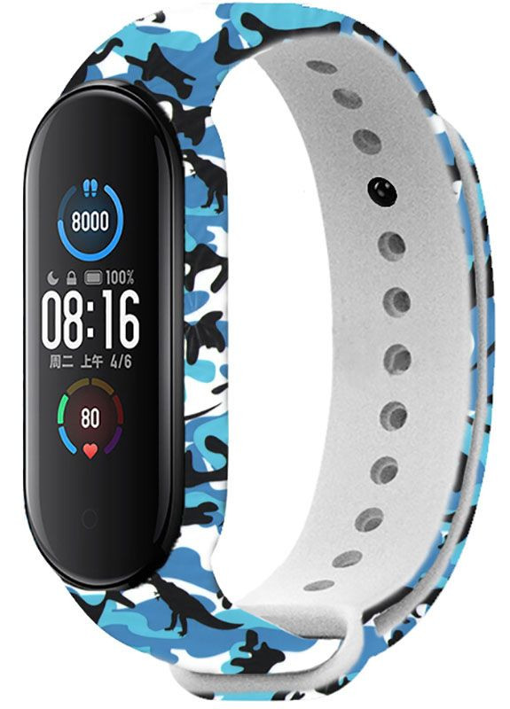 Ремешок TPU Replacement Print Design Wrist Strap for Mi Band 5/6/7 Military Blue UWatch (301471885)