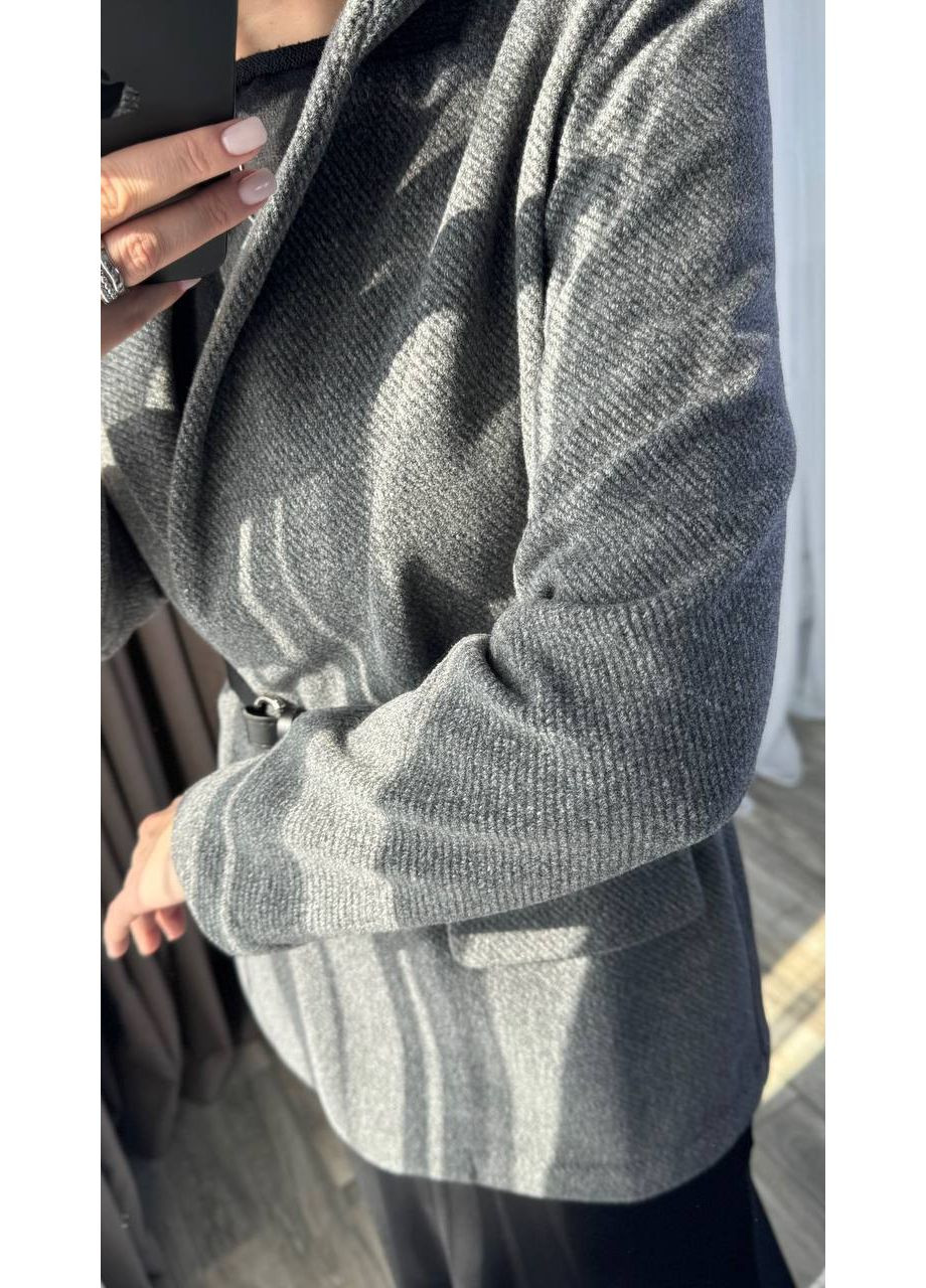 Графитовый женский жакет пальто,пальто кашемир -мех,прямого кроя без подклада,карманы декоративные Україна -