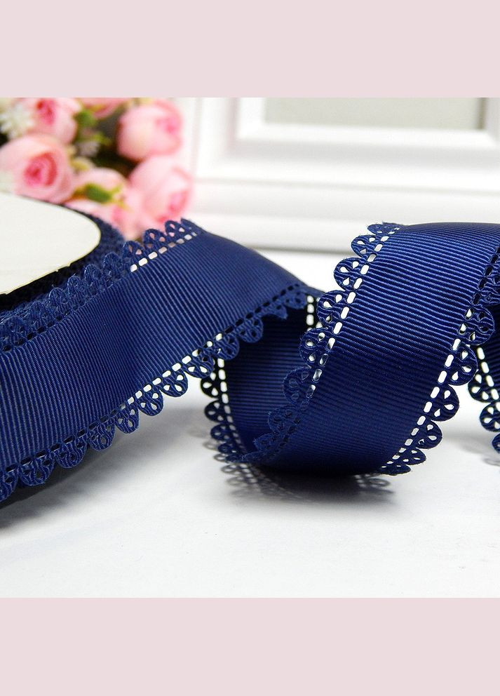 Стрічка репсова з ажурним краєм (фестон), 3 см, темно-синя No Brand (340485632)