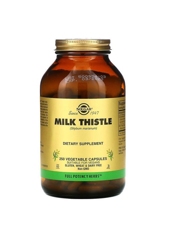 Расторопша, Milk Thistle,, 250 вегетарианских капсул (450 мг на капсулу) Solgar (351384699)