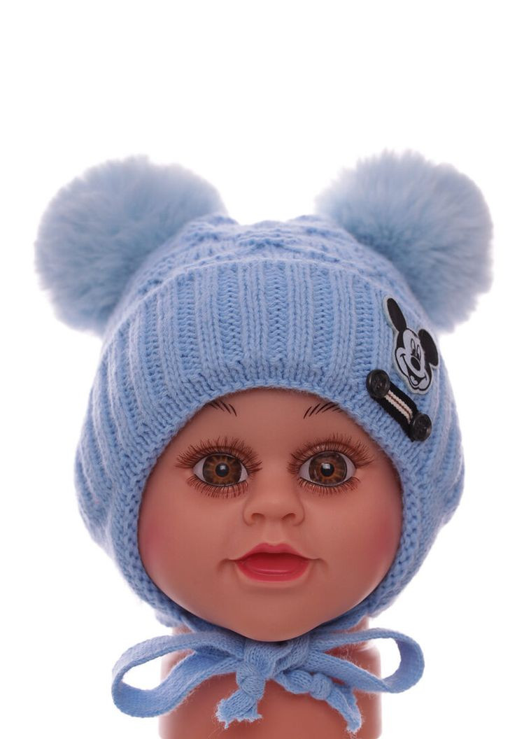 Шапка для хлопчика на зав'язках на травці з Мікі Маусом блакитна 1м+ (51881) BABYKROHA (337706268)