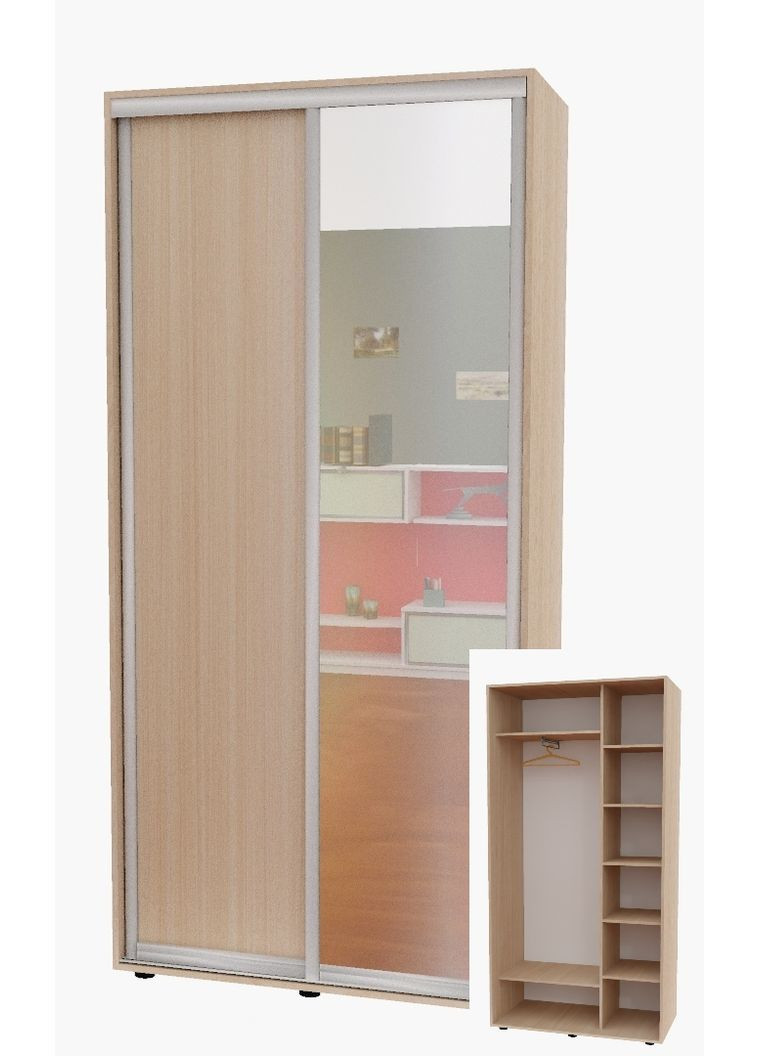 Шафа-купе дводверна 100*45*250 см Дуб молочний 2 двері ДСП + Дзеркало Алекса (360475240)